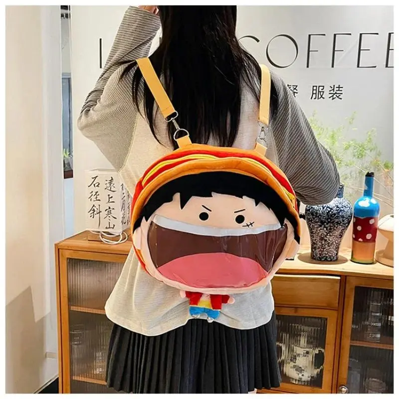 Anime Luffy Cos Messenger Bag Plush Big Mouth Backpack Anime Badge Plush Display and Storage Transparent Birthday Gift