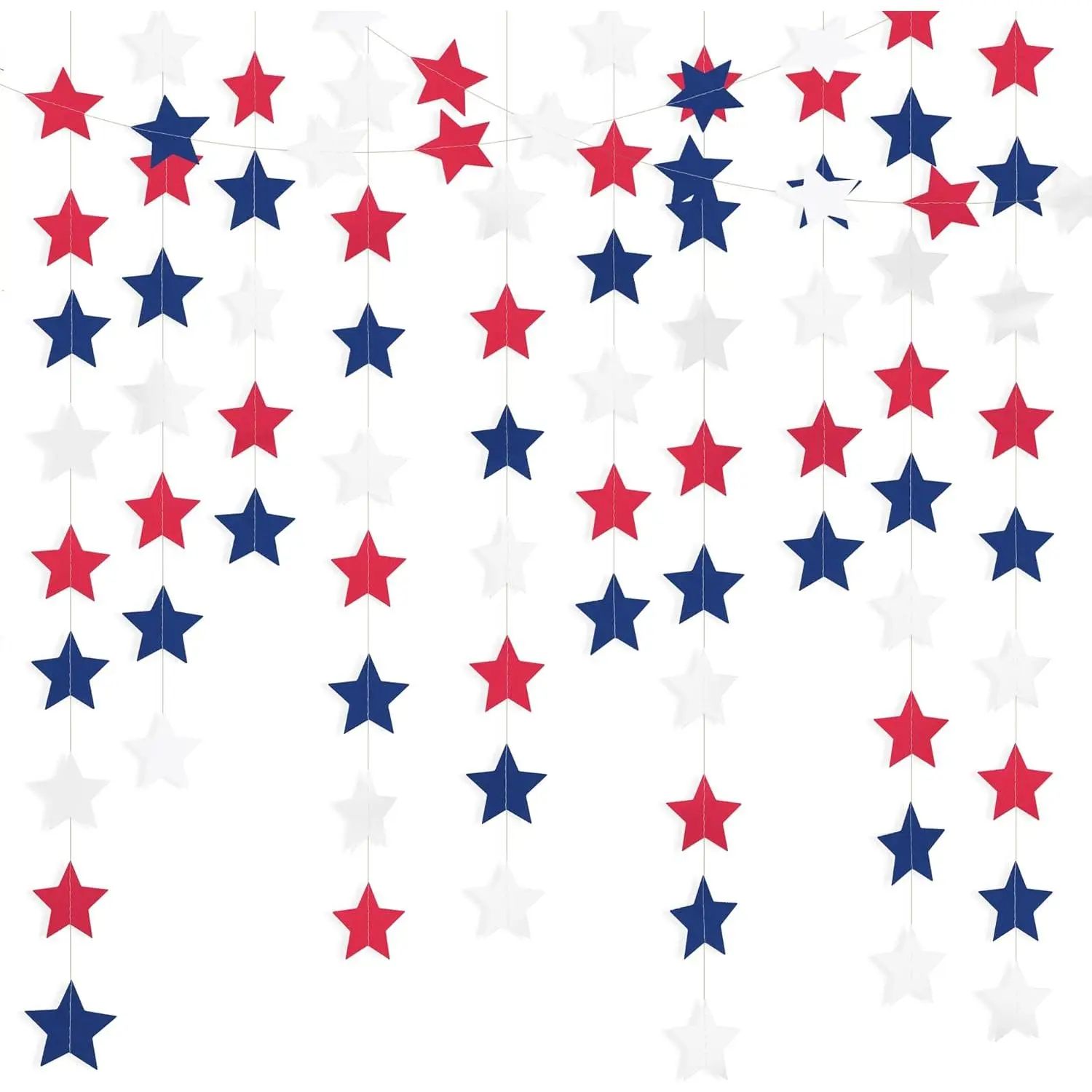 90FT Red White Blue Star Garland, 240 Pcs Iridescent Sparkling Star Streamers – Hanging Glitter Star Banner Backdrop for Birthday, Baby Shower, Wedding, Christmas Party Decor (6 Packs)