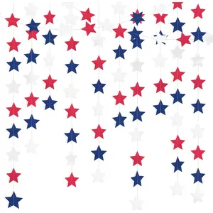 90FT Red White Blue Star Garland, 240 Pcs Iridescent Sparkling Star Streamers – Hanging Glitter Star Banner Backdrop for Birthday, Baby Shower, Wedding, Christmas Party Decor (6 Packs)