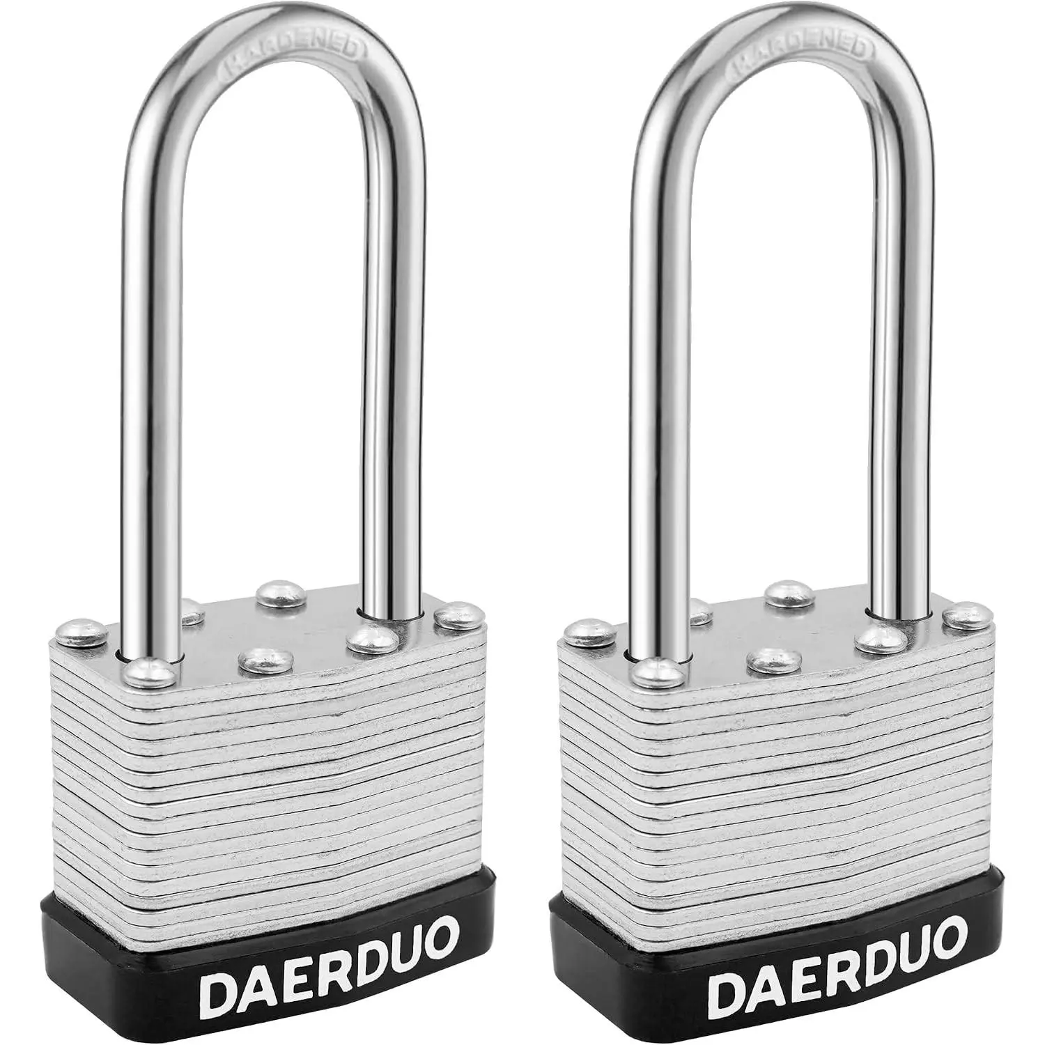2 Pack 40mm Keyed Alike Laminated Padlocks with 4 Keys, Hardened Steel Long Shackle, Heavy-Duty Locks for Gym, Toolbox, School Locker, Hasp Latch
