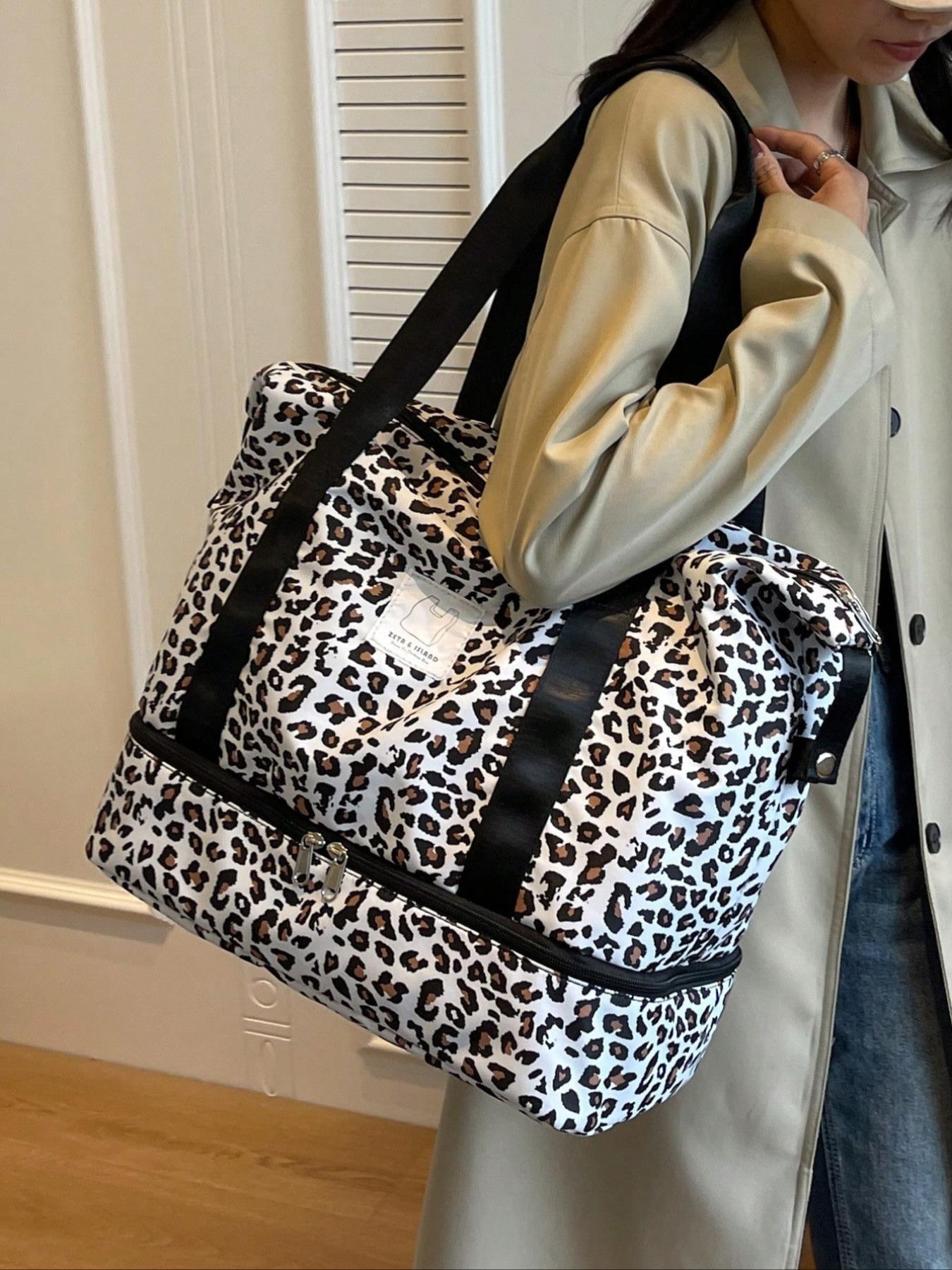 Leopard Print Large Capacity Travel Bag, Lightweight Short-distance Travel Bag, Multi-functional Suitcase Shoulder Bag for Women & Men, Fashionable Patterned Bag, Lightweight Outing Bag, Convenient Carry Bag, Fashionable Duffel Bag, Duffle Bag Travel