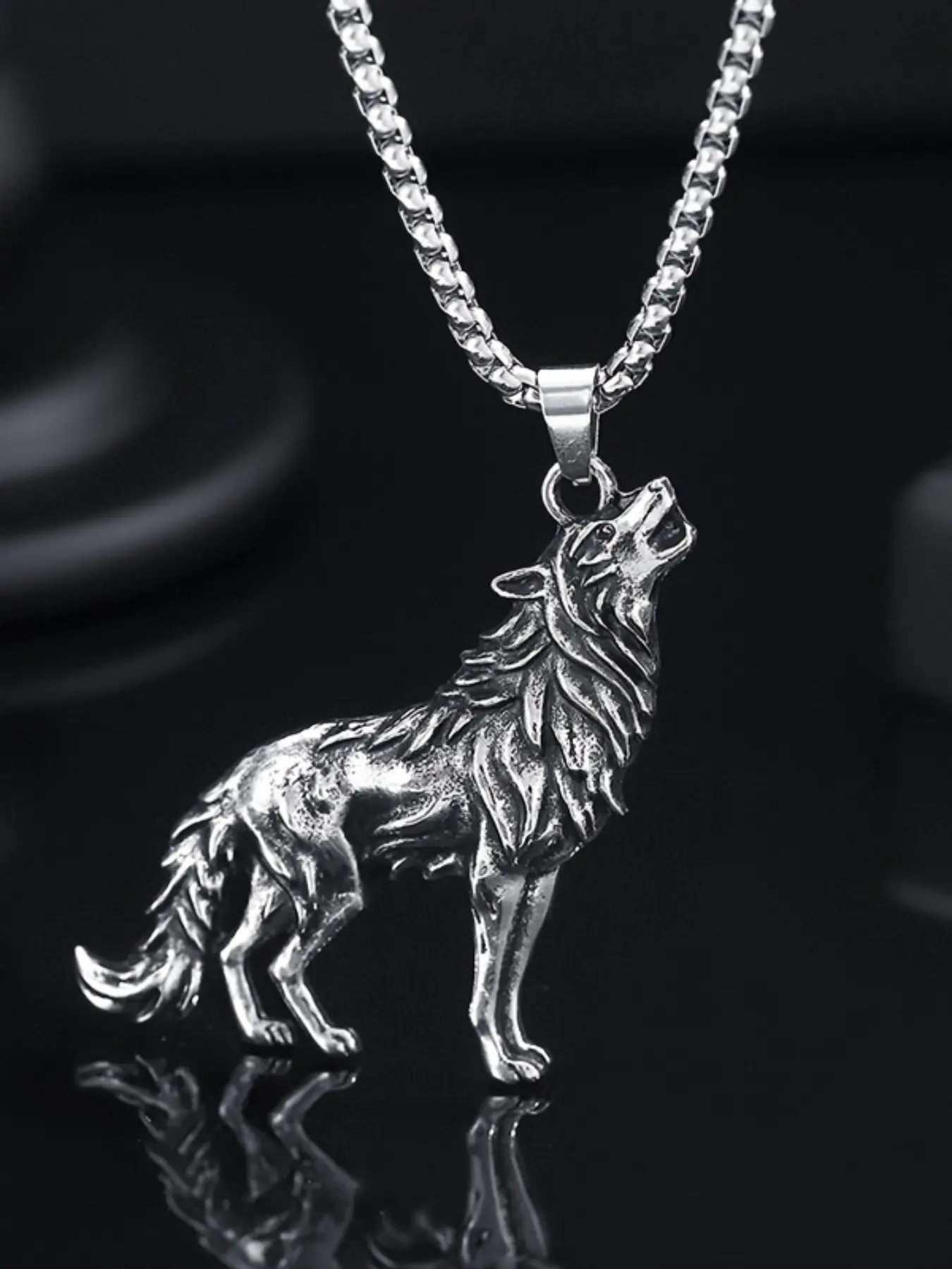 1 Pc Fashionable European and American Retro Vintage Wolf Pattern Pendant Necklace, Men's Pendant Necklace Accessory, Stylish Decorative Jewelry