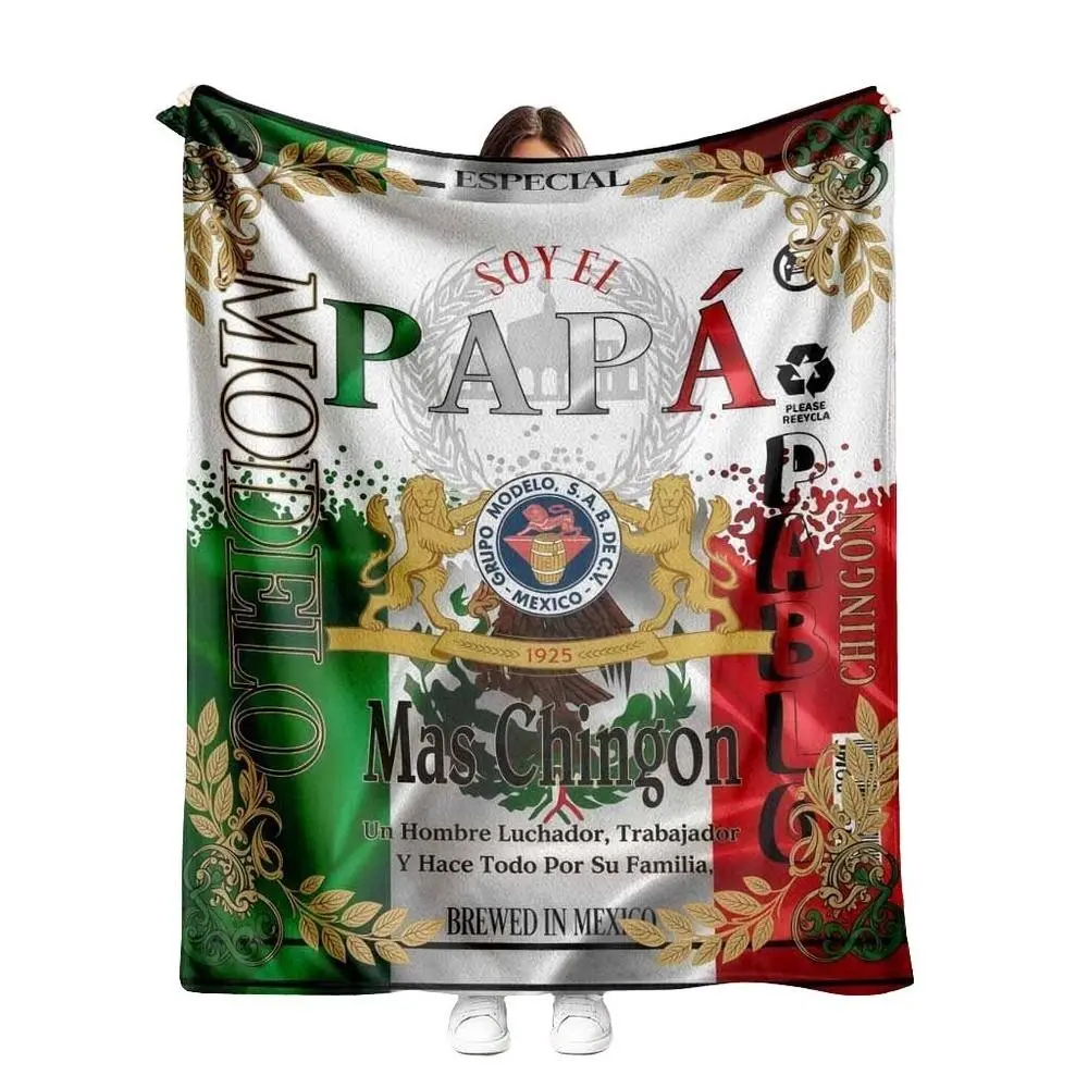 Mexican Theme Flannel Blanket, Soy El Papa Print, Ultra Soft Lightweight Fleece Throw, Creative Father's Day Gift for Dad