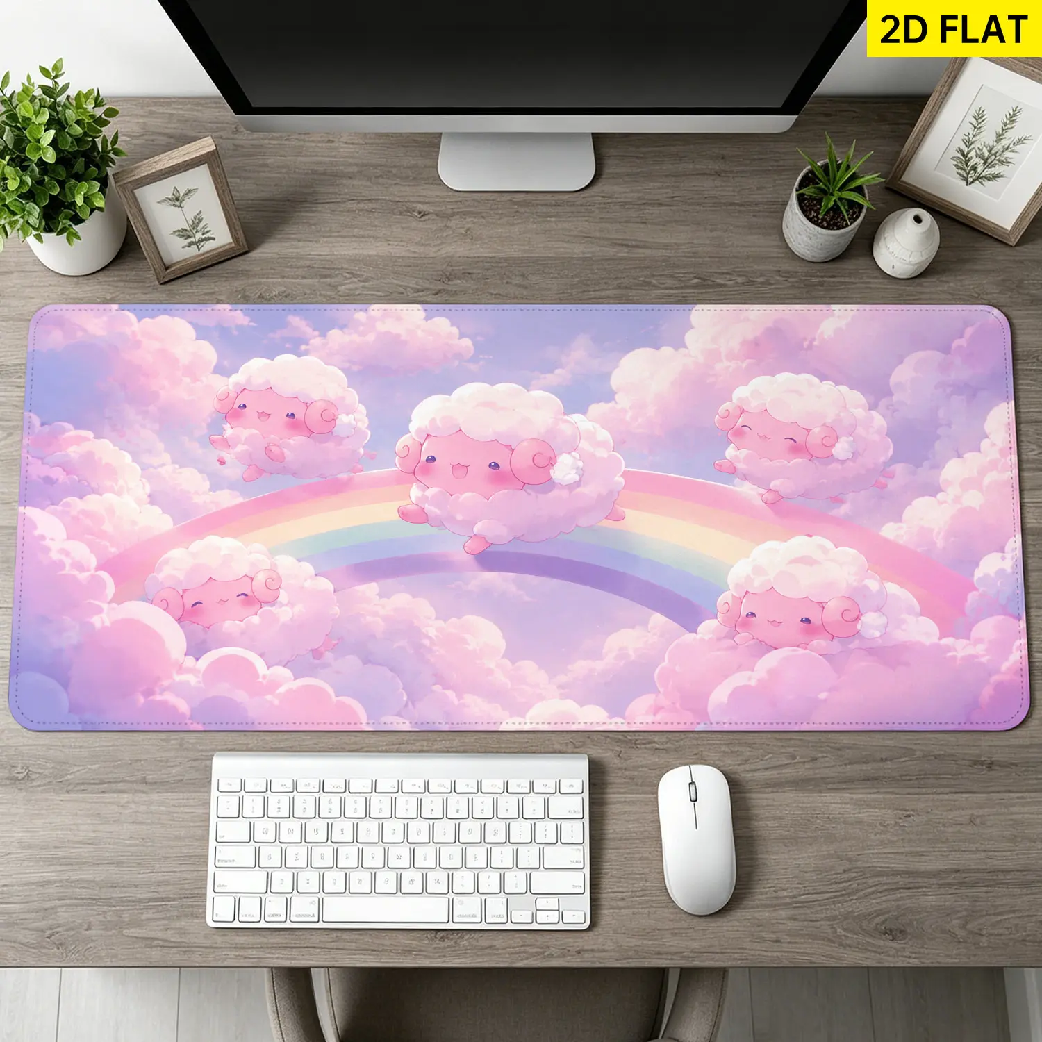 Extra Large cute fluffy sheep rainbow Mouse Pad,Non Slip Rubber Pad,Desktop Decoration Drotection Pad,Washable,Lock Edge Multi Size,Premium Multipurpose Mousepad For Home,Office,Gift for Family and Friends