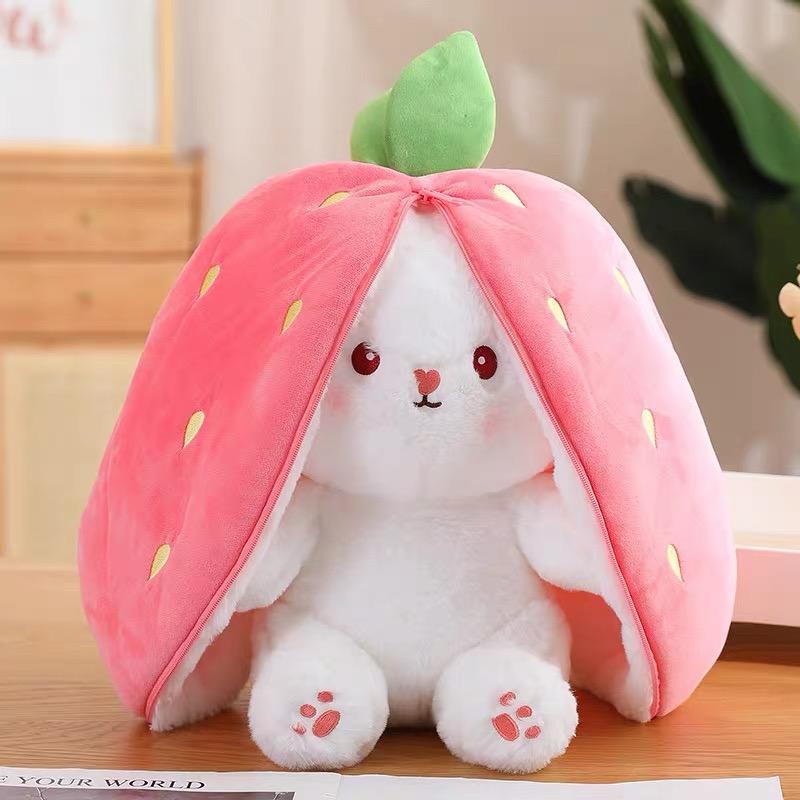 Cute Strawberry Bunny Plush Toy Soft Kawaii Stuffed Animal Gift for Kids Girls Hug Pillow Bed Decoration Birthday Present Furry Friends Plush Doll Animal Gift for Kids Girls Hug Pillow Bed Decoration Birthday Present Furry Friends Plush Stuffed Animal