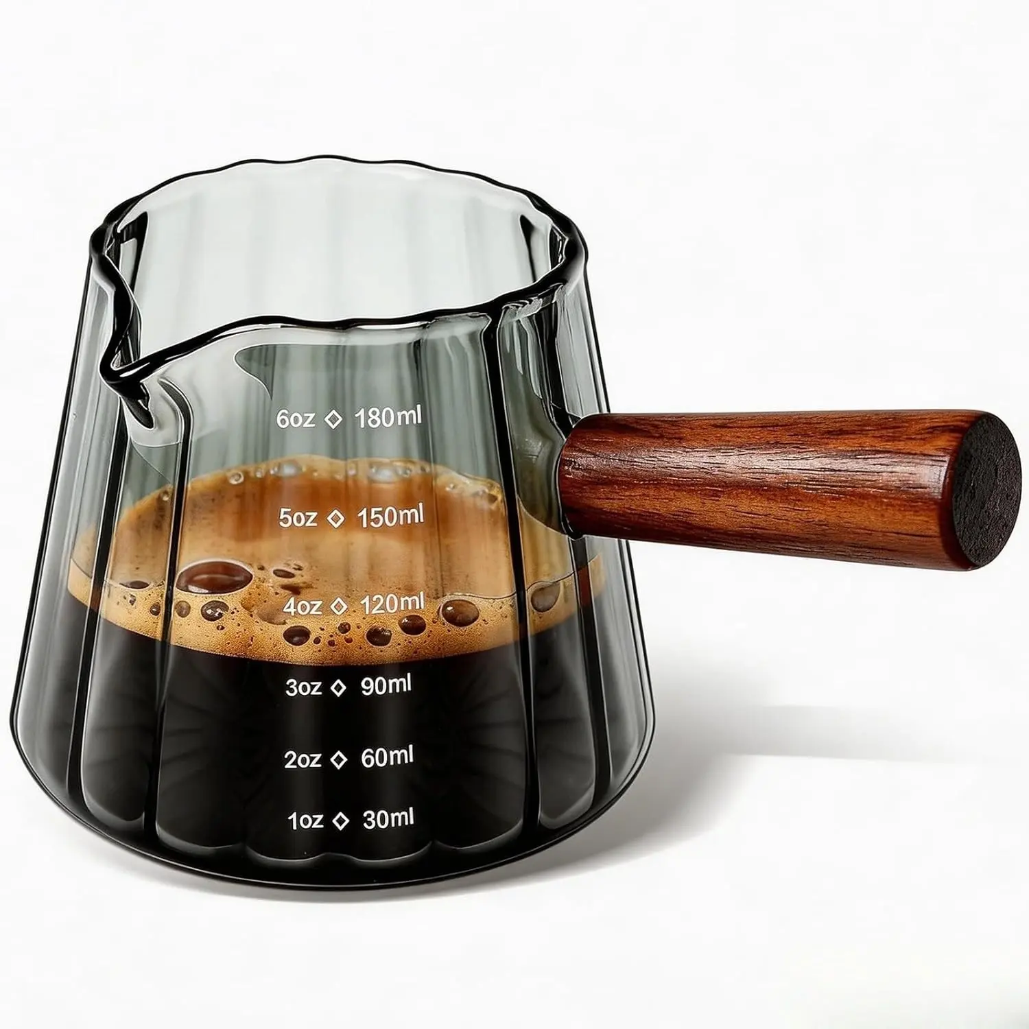 Olvini 6oz Grey Espresso Shot Cups, V-Shaped Pour Spout Coffee Measuring Cup with Handle, Espresso Accessories