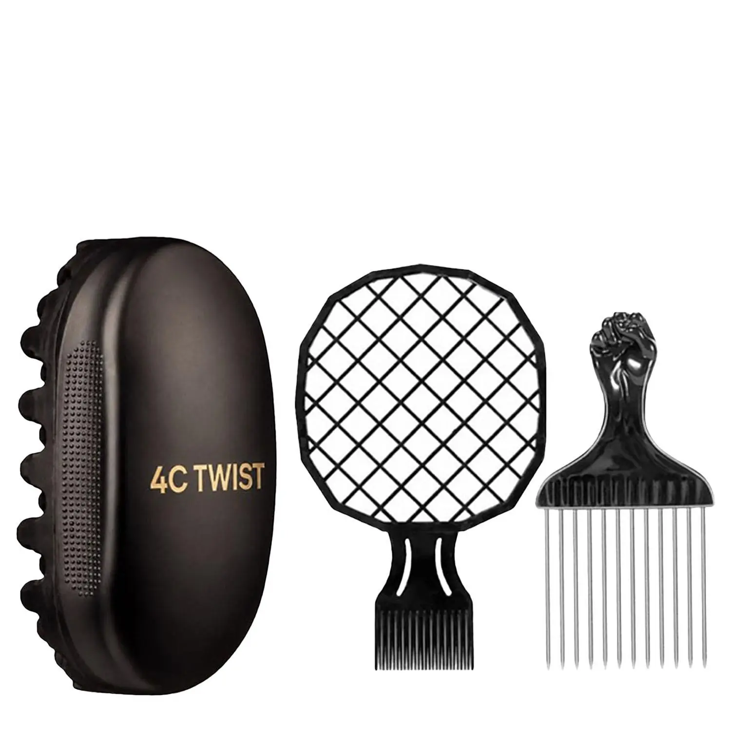 3/5PCS 4C Hair Styling Kit for Men, Twist Sponge Brush, Curl Glove, Afro Pick Comb, Shaping Comb & Sleep Bonnet for Natural Hair, Coils, Twists, Defined Curls and Daily Hair Styling