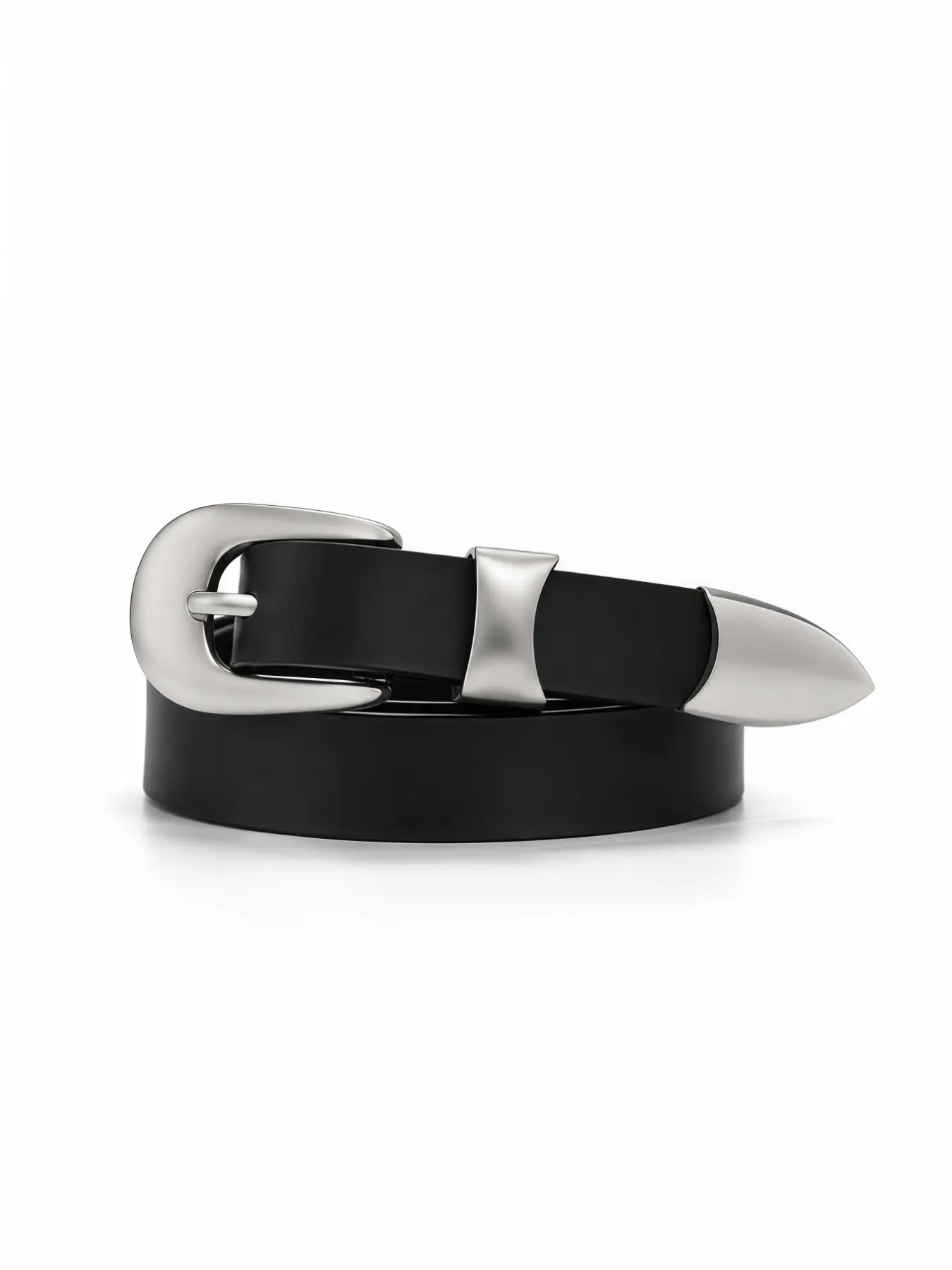 Slim Black Leather Belt with Metal Buckle and Tip – Classic Versatile Business Fashion Belt for Women & Men – Office & Casual Street Style Casual Style Belts