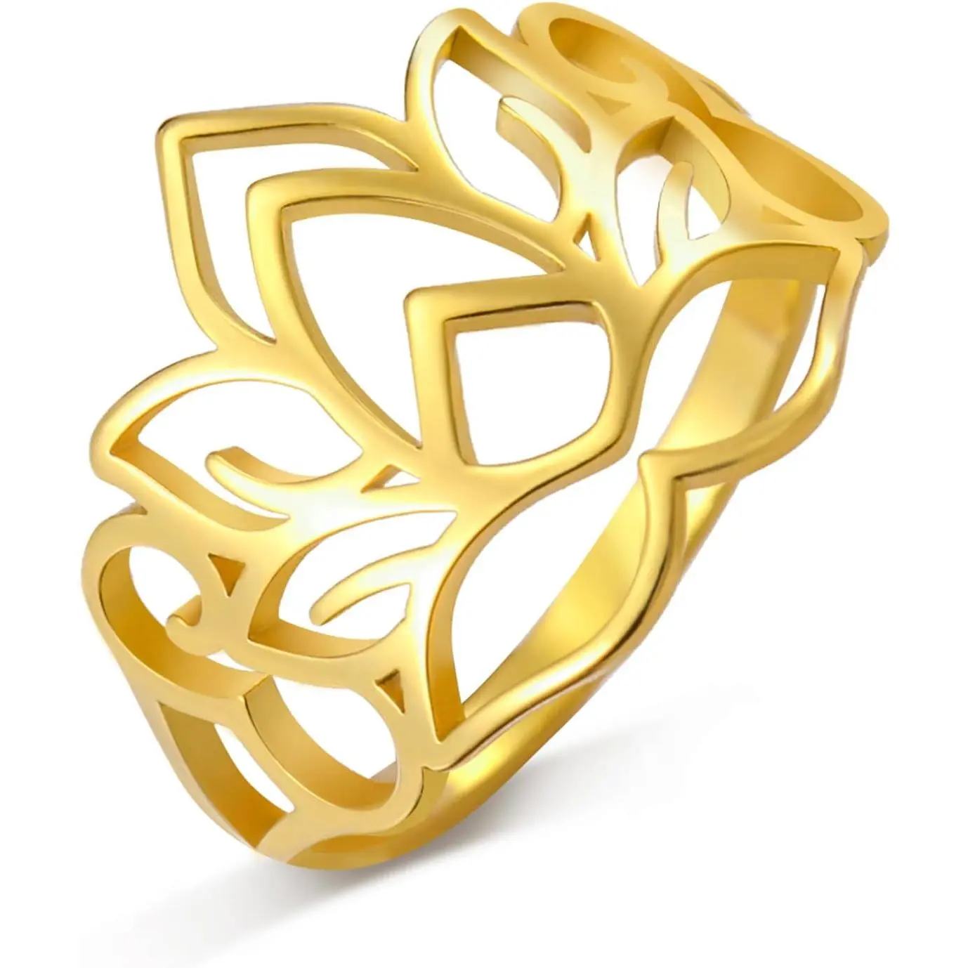 Lotus Flower Ring Stainless Steel Filigree Lotus Ring Geometric Yoga Meditation Ring Inspirational  for Women