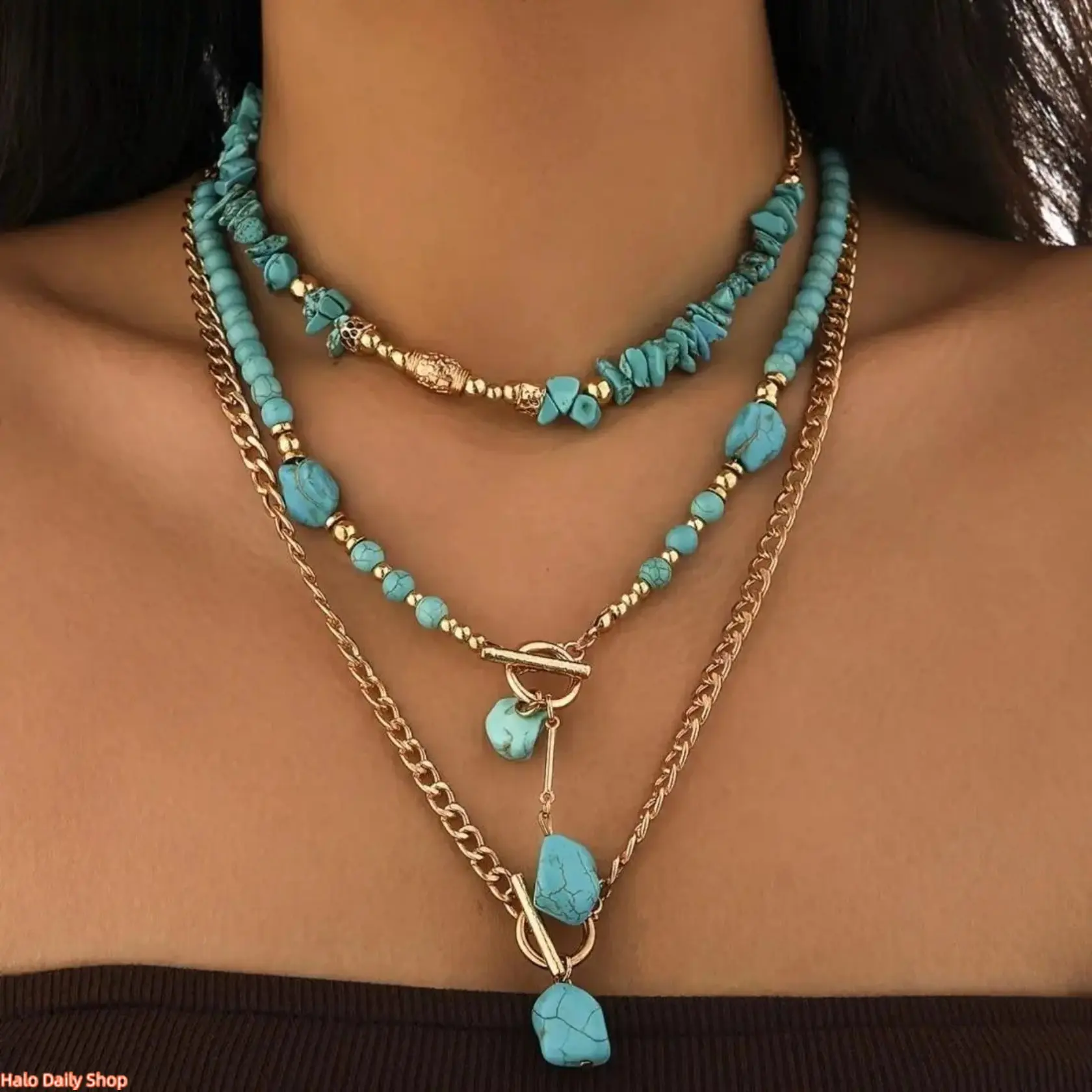 Women's Turquoise Choker Necklace - Bohemian Western Layered Jewelry Stack, Lightweight Turquoise Jewelry, Festival & Vacation Fashion Accessory