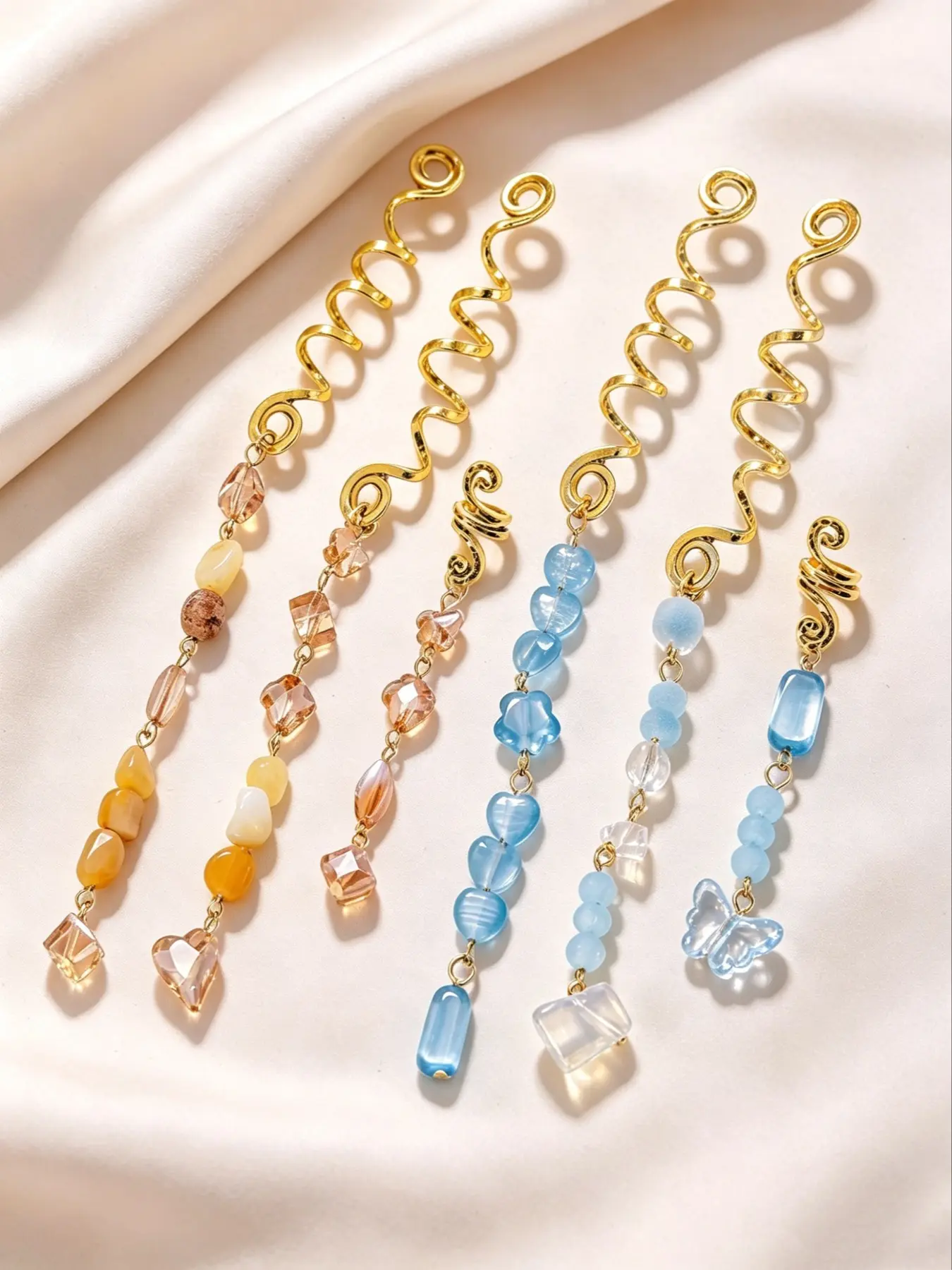 6Pcs Beaded Spiral Braid Hair Charms, Boho Crystal Tassel Hair Twisters, Dainty Gold Metal Hair Pendants For Braids Locs, Women Beach Party Festival Daily Hairstyle Accessories