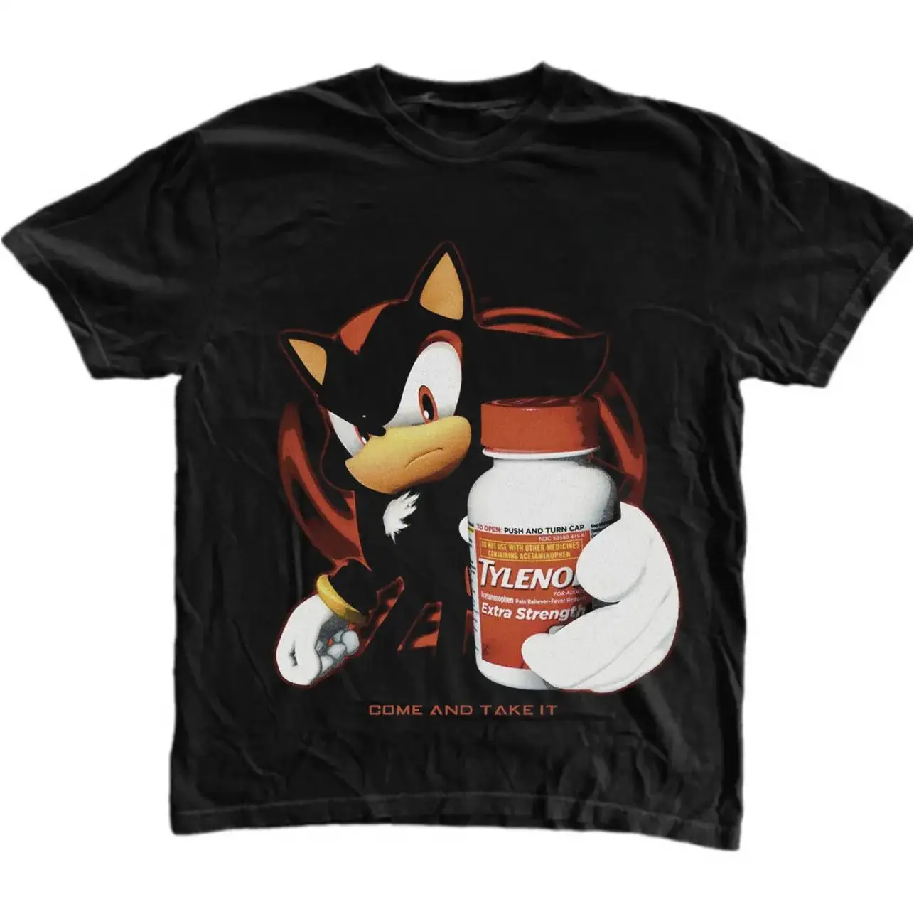"Tylenol" Come And Take It T-Shirt, Shadow the Hedgehog Shirt, Unisex Graphic Tees Gothic Grunge Y2k Emo Scene Amity Affliction Style Clothes Menswear Womenswear Streetwear Retro Print Cotton Short Sleeve Tee for Men Women Streetwear