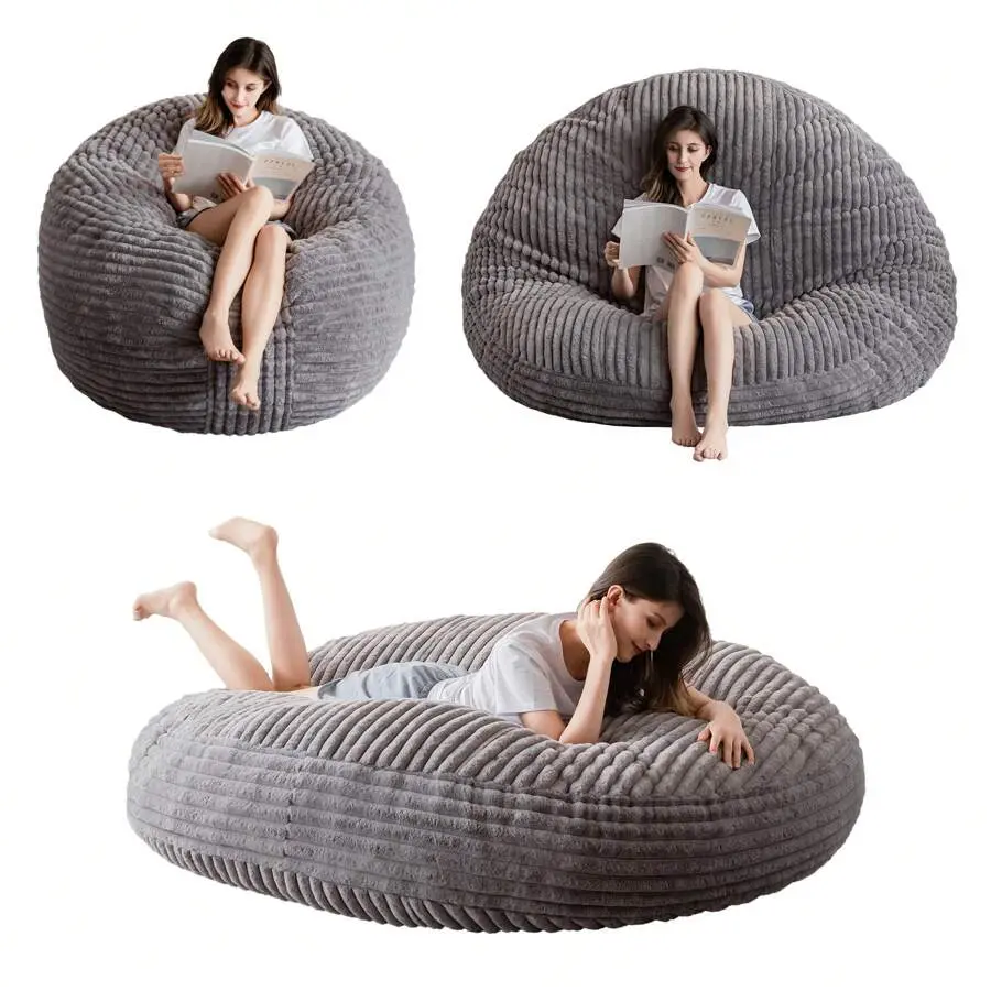 3 In 1 Bean Bag Chairs, Bean Bag Bed Adults-Density Foam Filling, Convertible Sofa Bed Faux Fur, Giant Bean Bag Chairs Adults