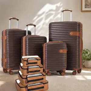 ARCH 4-Piece ABS Hard Shell Luggage Set Expandable Suitcase with Spinner Wheels, TSA Lock, and 4 Packing Cubes, 16/20/24/28 Inch, Brown, Lightweight Travel Bag for Men Women, Family Vacation, Business Trip, Brown Color Options, ABS Material