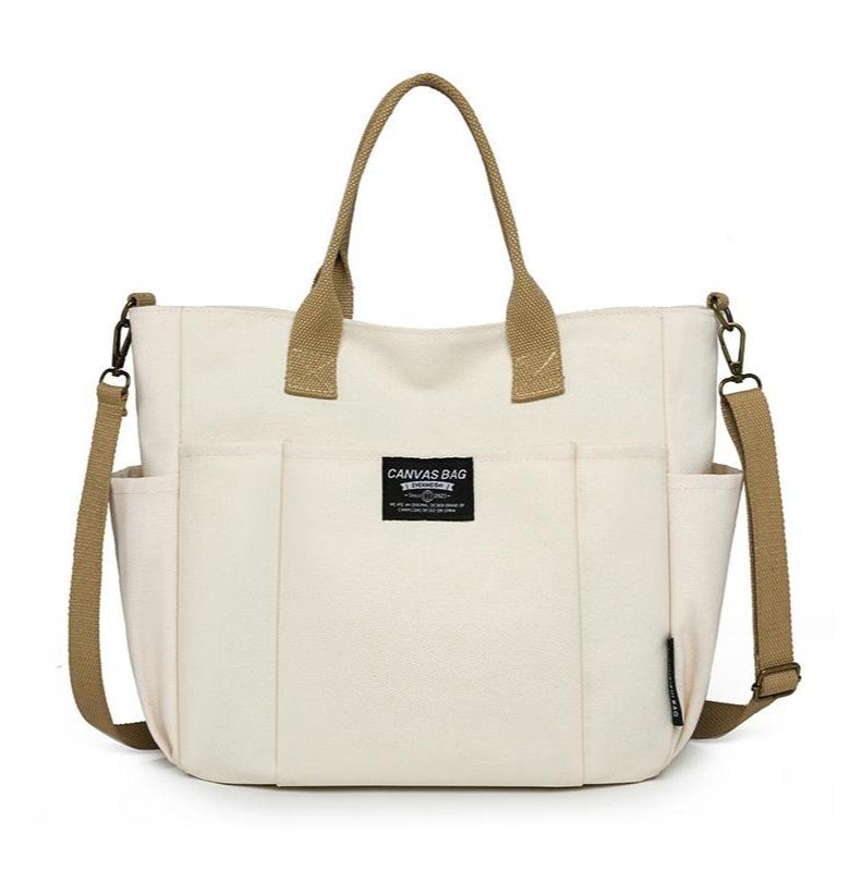 2026 Trendy Preppy College Canvas Tote - Solid Color Multi-Pocket | Secure Zipper Large Capacity | Convertible Shoulder/Crossbody | Fall Outfits & Thoughtful Gift Must-Have