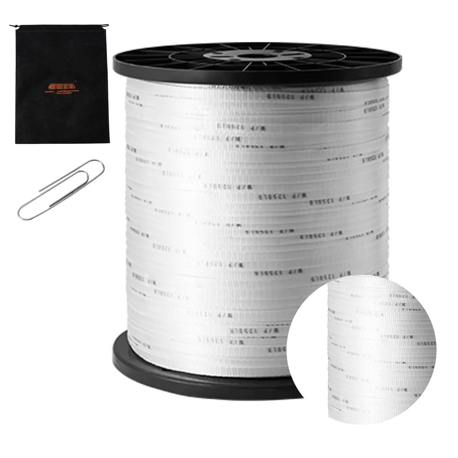 Polyester Pull Tape, 1/2" x 5249' Mule Tape Flat Rope, 1250 Lbf Tensile Capacity, Printed Webbing Cable Pulling Tape For Packaging, Gardening, Commercial Electrical, Conduit Work, White