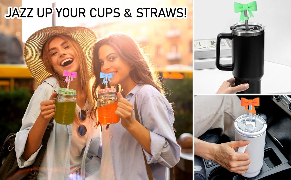 3 Pcs Bow Straw Covers Cap Toppers Compatible for 40 oz Stanley Tumbler Cups,Reusable Cute Silicone Straw Lids Tips Protectors(Multi-color A)