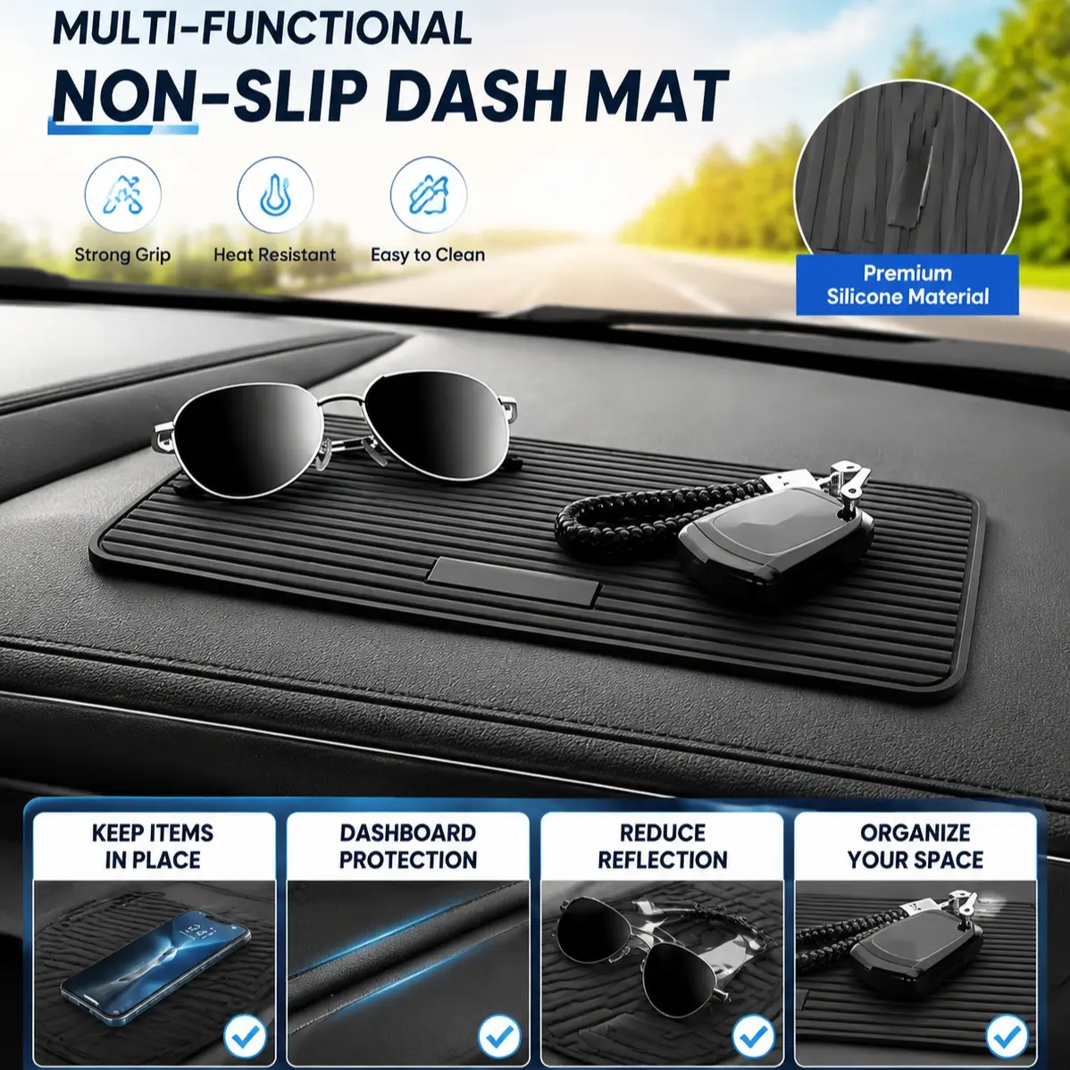 1pc Car Dashboard Anti-Slip Mat, Vehicle Storage Pad for Driver and Passenger, Elegant Car Interior Accessory, Non-Slip Dashboard Protector