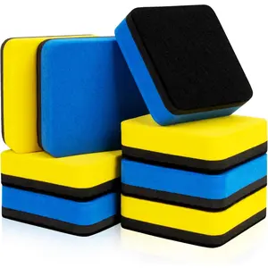Mini Dry Erase Erasers - 8Pack  Whiteboard Eraser for White Board, Chalkboard, Refrigerator, 2x2  Dry Erase Cleanser for Classroom,Office,, Blue & Yellow Teacher Supplies