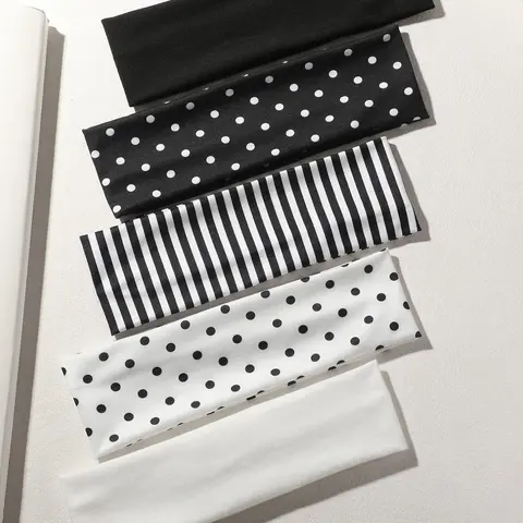 5pcs Women's Hair Bands, Headband Set, Polka Dot Striped Solid Color Sport Elastic Sweat Headbands, Soft Breathable Fabric, Ideal for Vacation Yoga Running Skincare Fashion Accessories