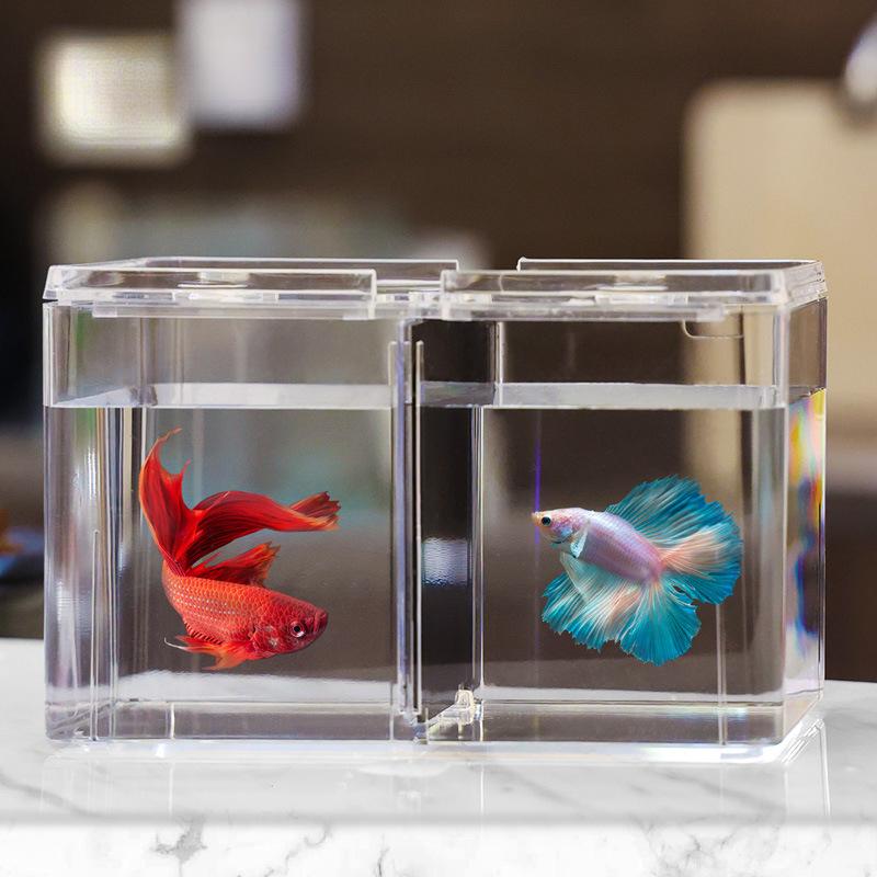 Acrylic Multi Compartment Double Tank Breeding Separation Fish Tank with Dividers Aquarium Table Style Small Fish Tank
