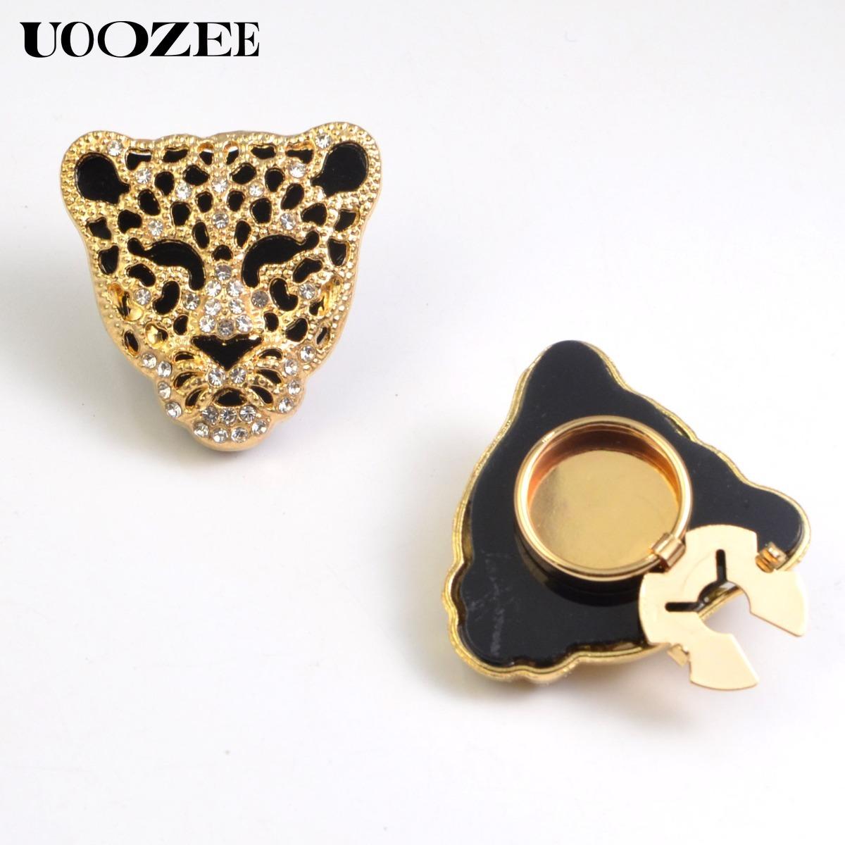 UOOZEE Women's New Fashionable Button Cover, Leopard Head Rhinestone Design with Hollow-out & Shiny Crystals, Versatile Shirt Cufflink Button Cover for Business, Social Gatherings & Daily Styling