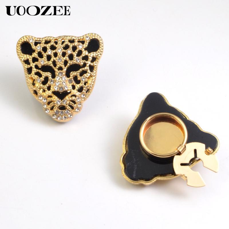UOOZEE Women's New Fashionable Button Cover, Leopard Head Rhinestone Design with Hollow-out & Shiny Crystals, Versatile Shirt Cufflink Button Cover for Business, Social Gatherings & Daily Styling