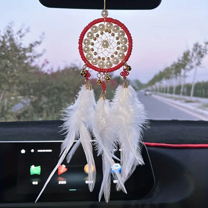 Elegant Feathered Chinese Knot Keychain, Dream Catcher Car Ornament, Indoor Hanging Decor, Handcrafted Gift for Women
