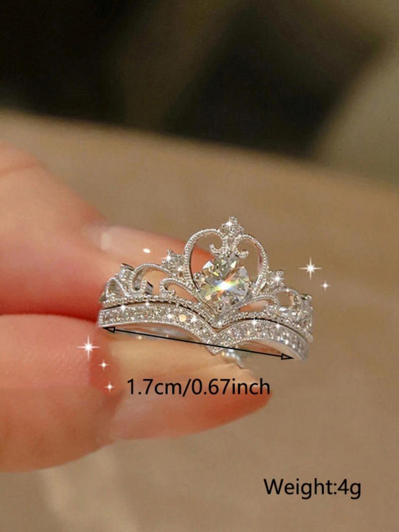 Proposal 2pcs/set Minimalist Elegant Plain Rhinestone Decor Crown Design Engagement Rings, Fashion Wishbone Ring Matching Rings Accessories for Women & Girls, Valentine's Day, Gift