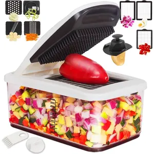Extra Large Multifunctional 10-in-1 Pro Vegetable Chopper Food Cutter - 6 Blades, 4 Vegetable Spiralizers, With E-Recipes, Veggie Chopper with Container