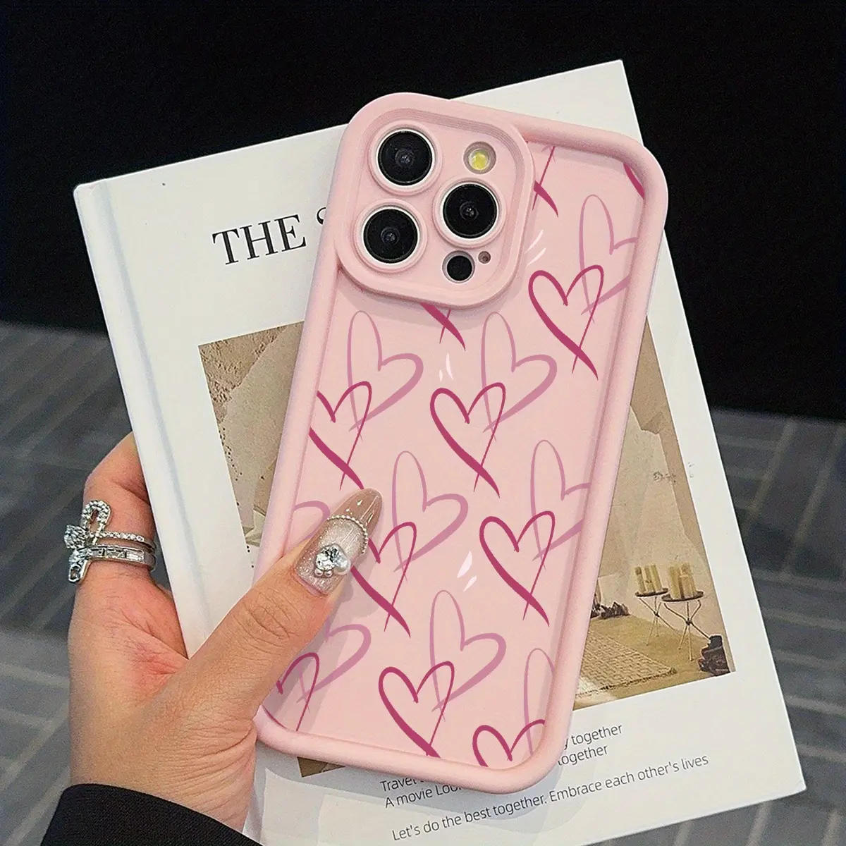 Phone Case - Pink High Bamboo Line Heart-Shaped Love Personalized Soft Phone Case For Apple Full Series 17 Promax/16/15/14 Plus/13/12 Mini/11/XS/XSMAX Phone Case, Aesthetic Design, Teen Girl Gift