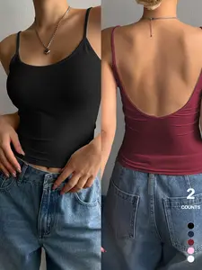 Y2K Aesthetic Thin Strap Slim Crop Cami, Cropped Style, Daily Layering & Outerwear Top, Women's Fashion Casual Wear