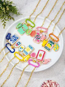 6 Pcs pink mountaineering buckle necklaces with fish and heart pendants, sun pendant necklaces, stainless steel paperclip chain necklaces, Boho Style Necklace, summer vacation Bohemian-style women's accessories