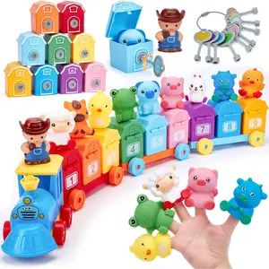 Toddler Learning Toys  2 3 Year Old-Counting Matching & Sorting Activity Montessori Train Set with Farm Animals Finger Puppets Keys to Lock and Unlock Barn Birthday Gift  Boys Girls 2-5