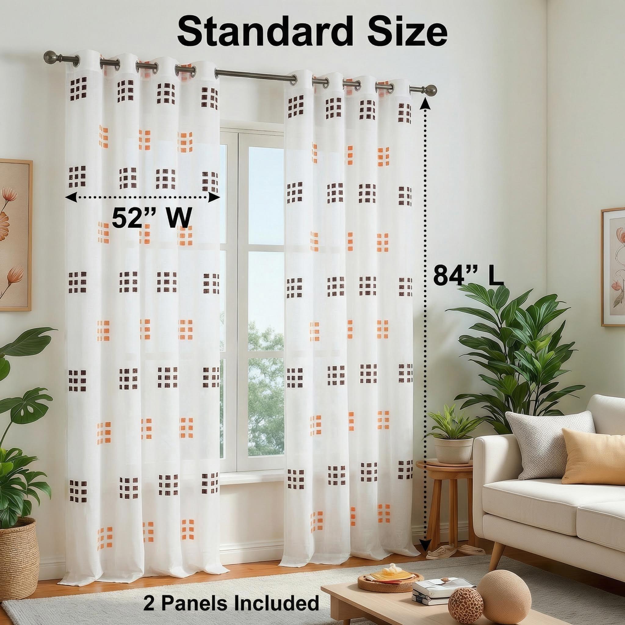 Cozy Curtain 2 Panels 52X84Inch is made of bamboo-jointed linen fabric, combined with embroidery technique, featuring a two-color nine-square pattern, with a metal ring at the head. It is easy to install, has a unique style, and is labeled as CT278.