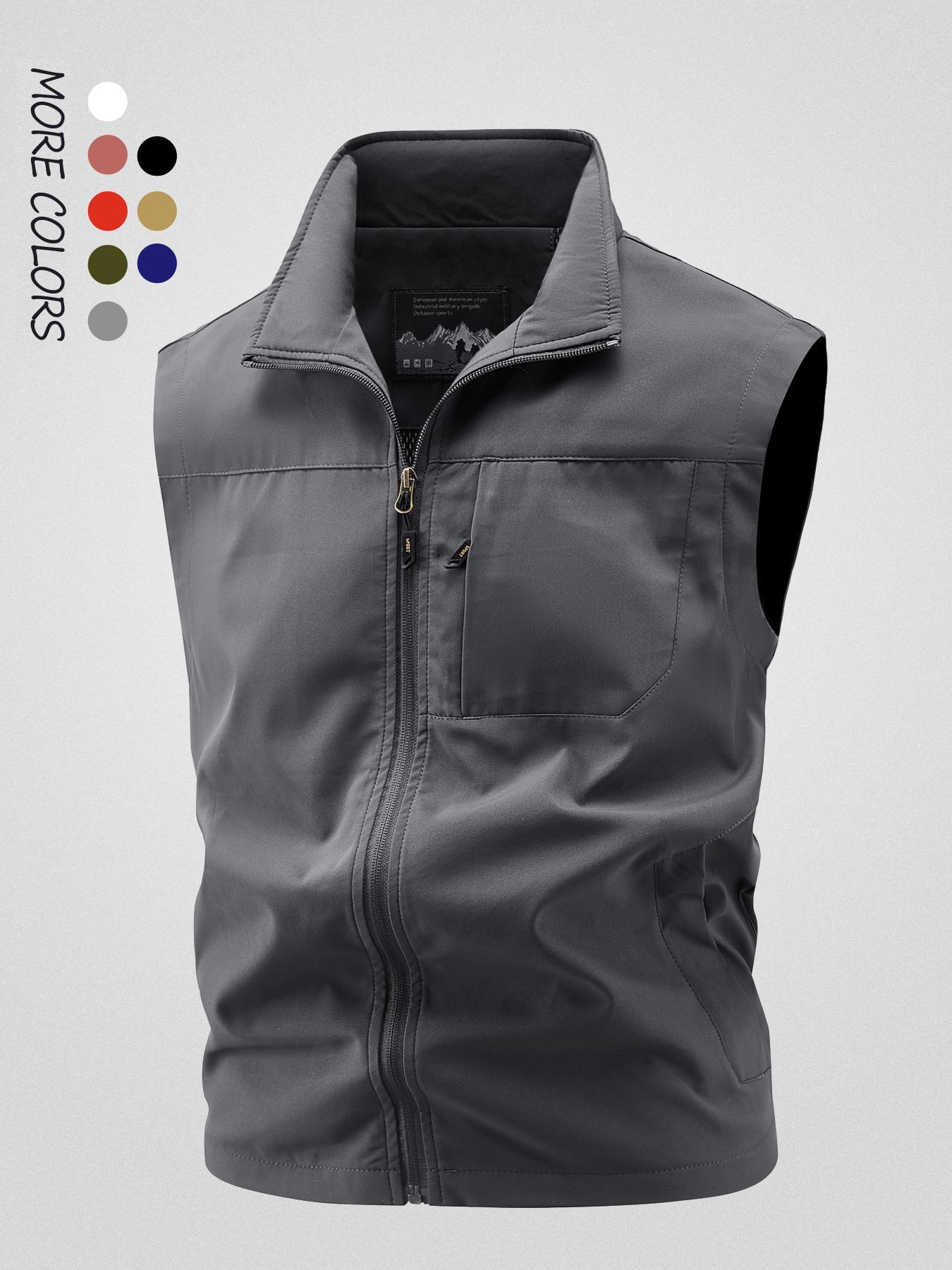 Men's Solid Hooded Vest Jacket, Sleeveless Gilet, Sleeveless Waistcoat, Regular Fit Casual Outdoor Fishing Vest, Men's Outerwear for All Seasons, Menswear