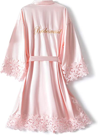 Bridesmaid Robes Rose Gold Bride Robe Wedding Bridesmaid Gift Satin Lace Robe Bridal Dressing Gown Bachelorette Party Pajamas