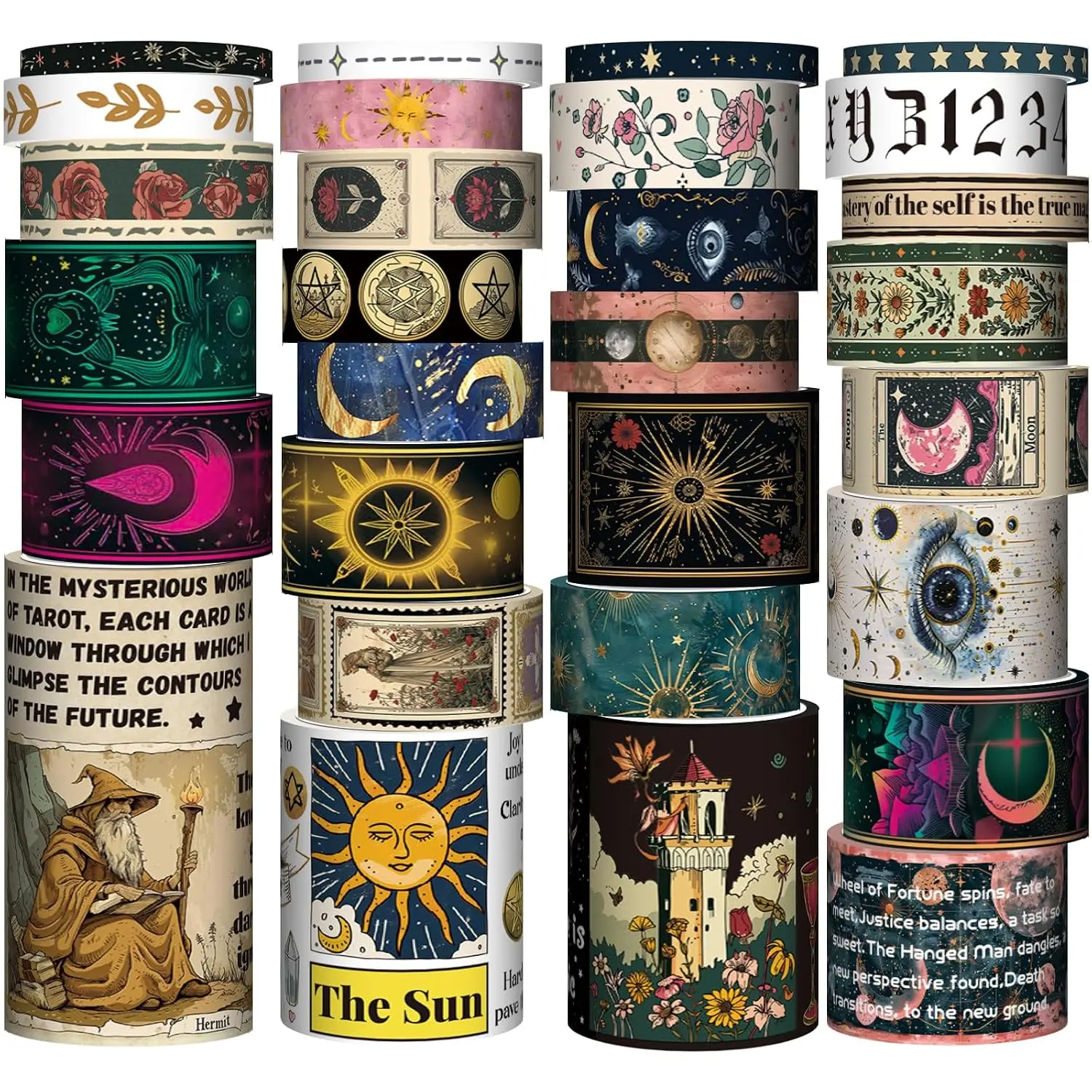 29 Rolls Washi Tape Set - Tarot Theme Decorative Masking Tape Colored Patterns,  Adhesive Artists Tapes for Journaling Supplies, Diy Crafts, Scrapbooking, Junk Journal Supplies, School Supplies