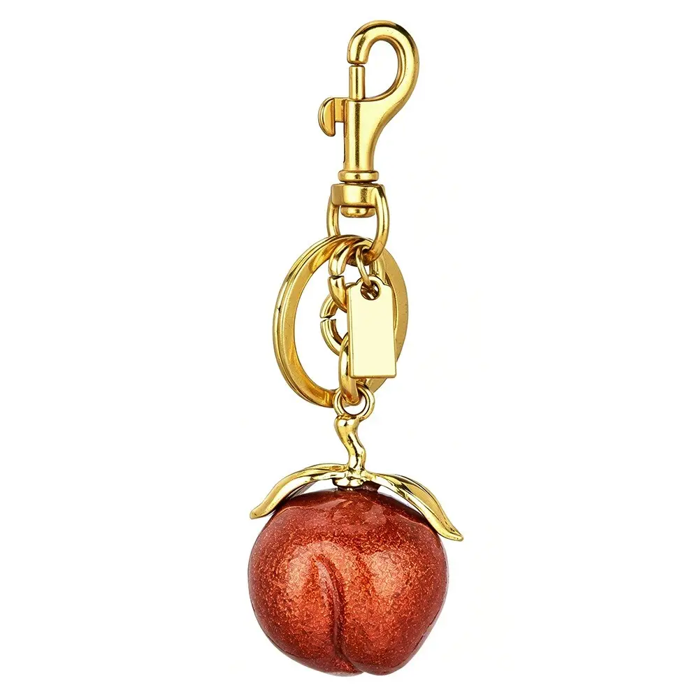 Shiny Peach Keychain, Women's Rhinestone Fruit Pendant, Wallet Charm, Handbag Accessory, Elegant Gift for Her, Polished Finish