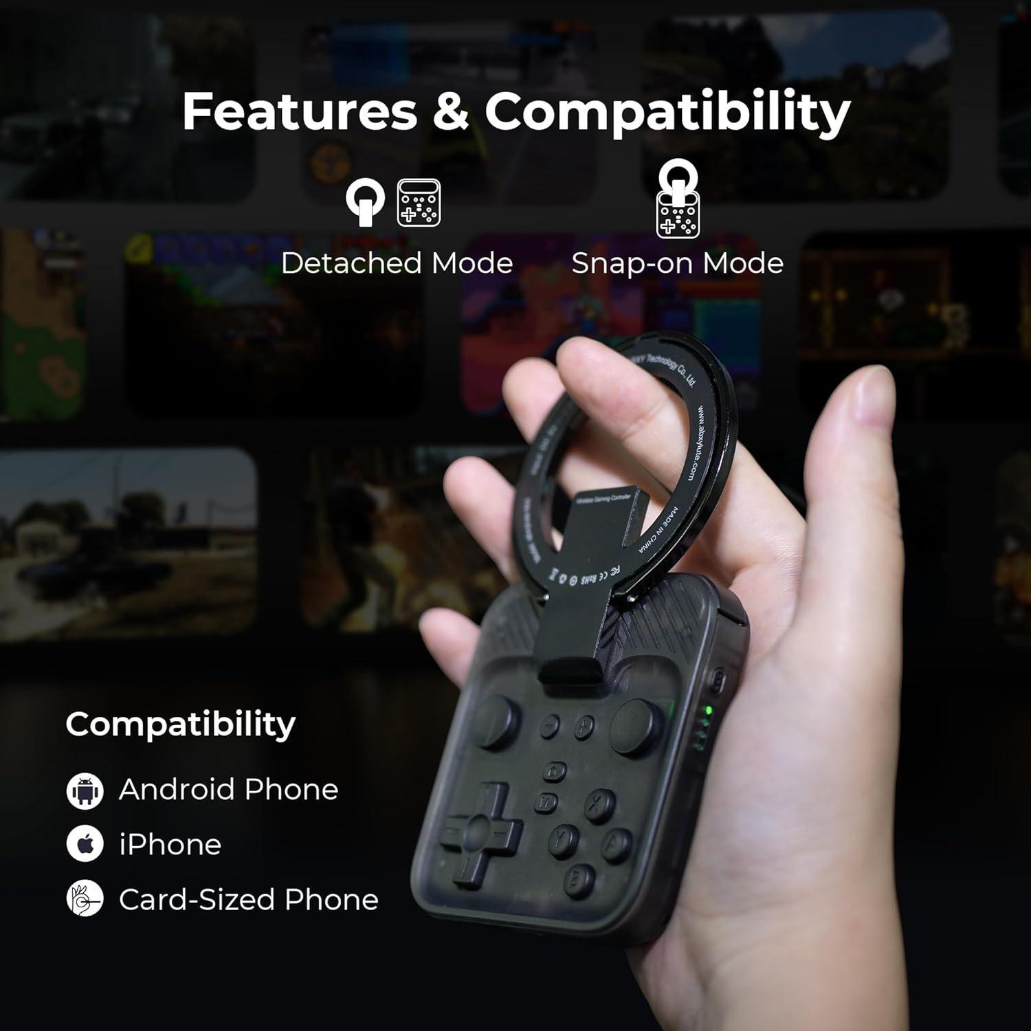 M4 Snap- Mobile Gaming Controller for Android & ,  1&2, Portable  Mini Controller, Pocket-Sized Retro Emulator Gamepad w/Stand, Dual Joystick Turbo Pro Gaming,  (Black)