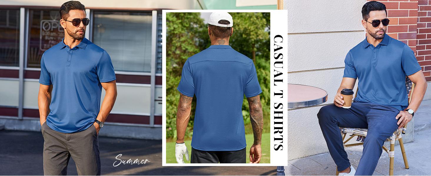 Men Polo Shirts Short Sleeve Quick Drying Athletic Collared Golf Shirts Moisture Wicking Tees