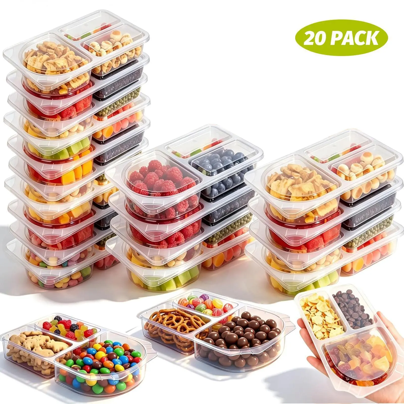 40 sets Reusable Snack Containers 2 CompartmentCondiment Container With Lids Snackle Box Container Portion Control for Refrigeration Sauce,OutdoorTakeaway, Travel