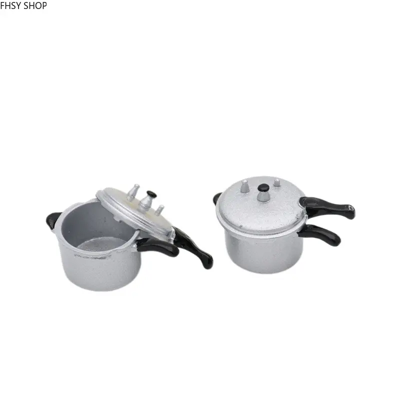 Miniature 1:12 Kitchen Pressure Cooker for Dollhouse, Realistic Metal Toy Model with Removable Lid & Handle, Cute Pretend Play Accessory for Kids 4+ & Collectible Displays