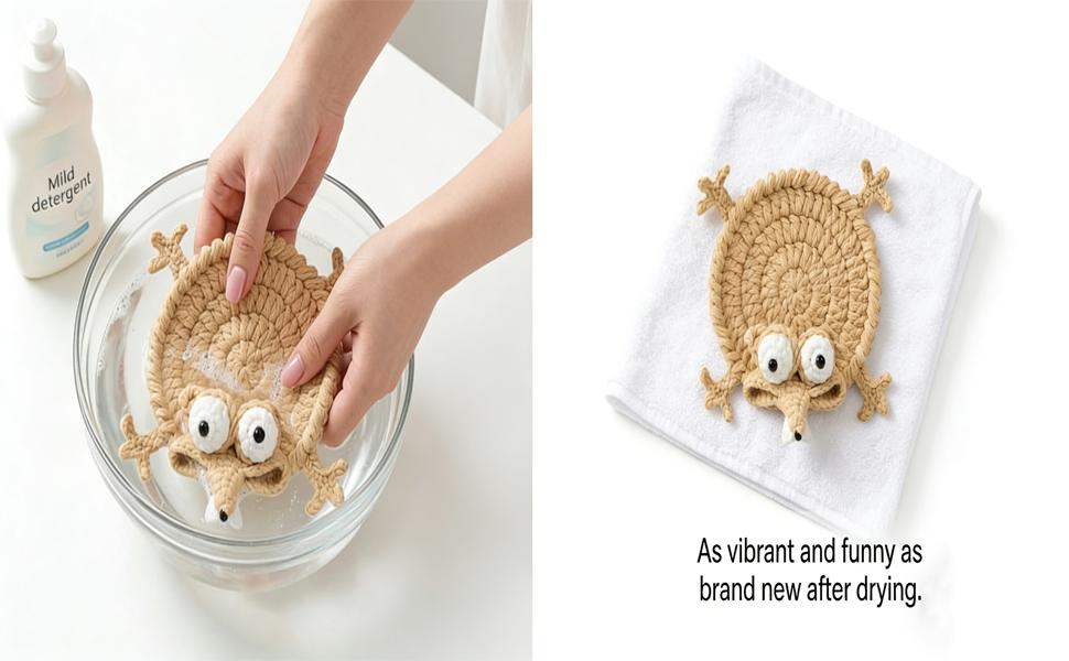 Funny Hand-Crocheted Squirrel Coaster, Cute Handmade 3D Animal Mug Rug, Novelty Knitted Cup Mat Desk Decor, Unique Whimsical Drink Coaster for Coffee & Animal Lovers (Yellow)