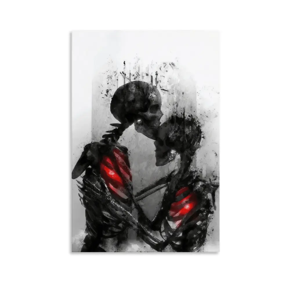 1 Count Romantic Hugging Couple Skull Wall Art, Skull Love Decor, Romantic Skeleton Design Canvas Posters, Gothic Wall Decor, Couple Wall Art, Ready To Hang, Gift Idea, Couple Canvas Painting(New Product Launch) custom photo modern abstract luxury perfect