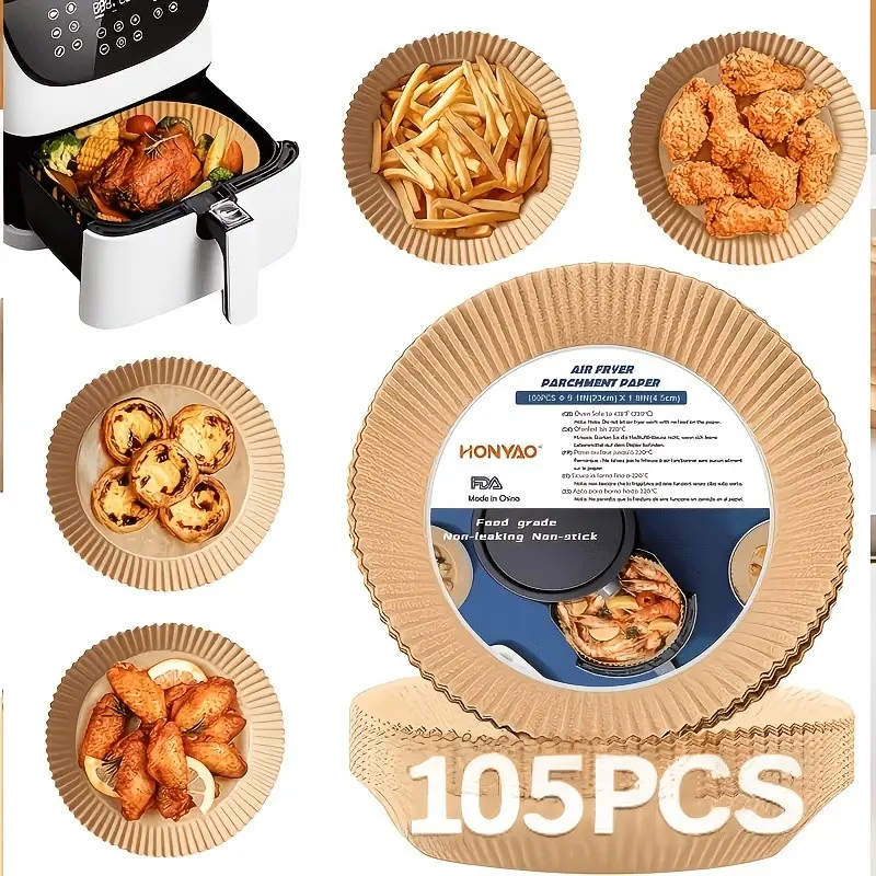 105pcs Air Fryer Liner, Non-Stick Paper for Baking, Grilling, And Microwave Ovens - Easy to Clean, Single-Layer Paper for Healthier Cooking - Baking Oil Paper