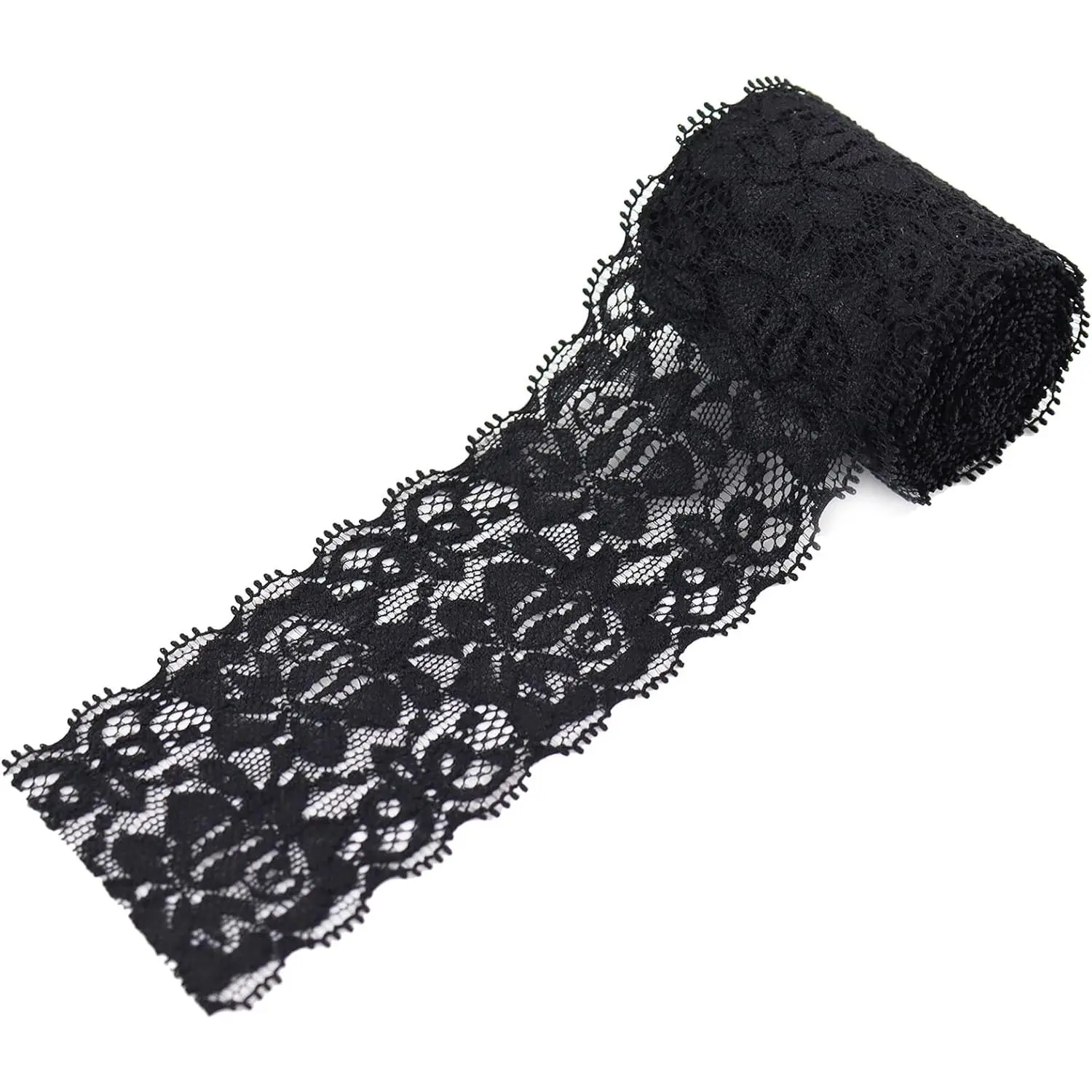 2.4 Inch Black Lace Ribbon Sewing Lace Trim Elastic Stretchy Lace Fabric 5 Yard Perfect for Crafting Wedding Gift Wrapping Bow Making & Other Projects