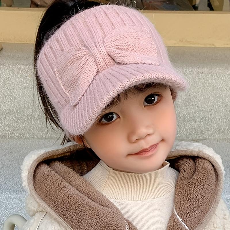 1pc Kids' Winter Cap with Cute Bow - Warm Duckbill Hat for Girls, Pink, Stretch Fit, Ear Warmer, Perfect for Fall/Winter Outdoor Activities, Cycling, and Hiking - Fits Ages 3-8, Winter Kids Wear |         Cute Animal Design |         Stretchy Fabric Hat