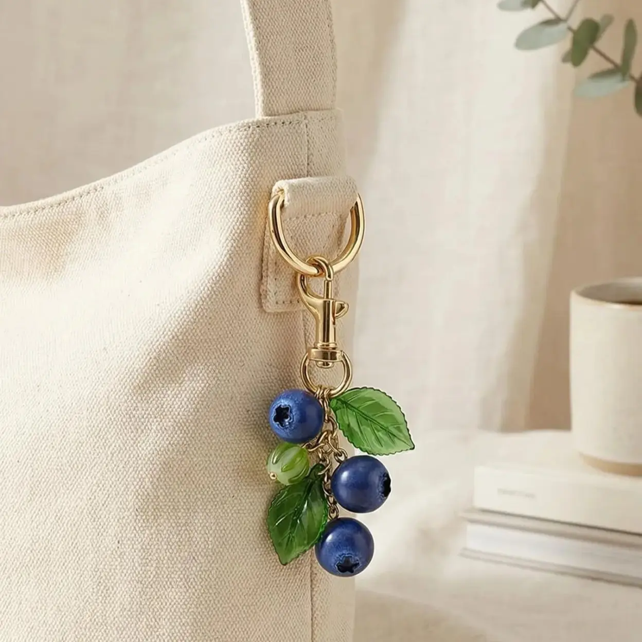 Kawaii Blueberry Shaped Keychain, Cute Fruit Bag Charm Accessories For Handbags, Tote Bags And Purses, Delicate Ornament Suitable For Daily Matching And Gifting To Women