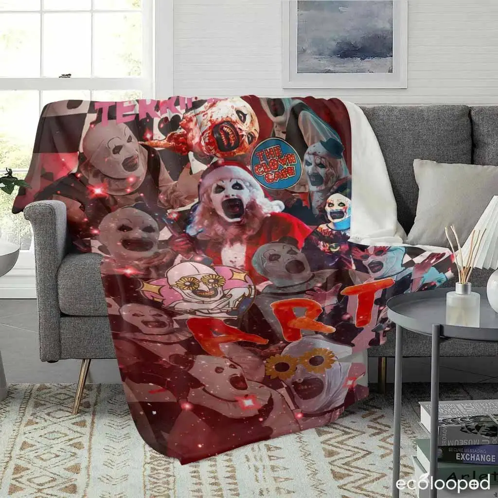Terrifier Art The Clown Flannel Throw Blanket for Adults - Soft, Warm, Lightweight, Wrinkle-Resistant, Anti-Fade Gothic Horror Movie Print, Multi-Size, Cozy for Home, Camping, Unique Christmas Birthday Gift for Horror Fans